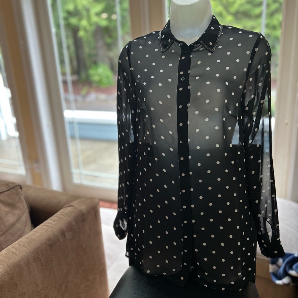 Guess Sheer Black Polka Dot Blouse
